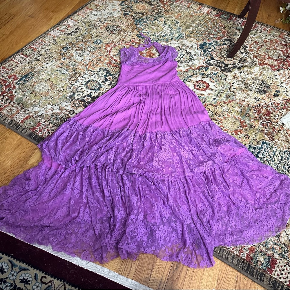 Joyfolie Purple Lace Tiered Maxi Dress